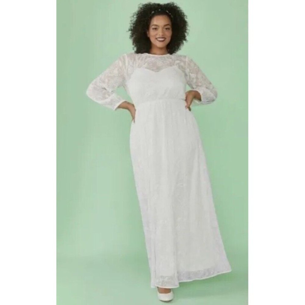 Modcloth “Just The Beginning” White Maxi Dress Lace Long Sleeve Size Large NWT - Picture 11 of 16